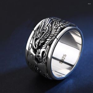 Cluster Rings Original Design Thai Silver Carved Dragon Men's Ring Retro Domineering Rotertable Business Style Light Luxury Jewelry
