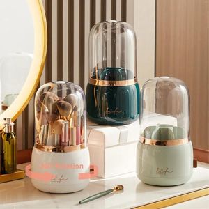Storage Boxes 360° Rotating Makeup Brushes Box Portable Desktop Cosmetic Holder Dust-proof Lipstick Eyebrow Pencil Organizer