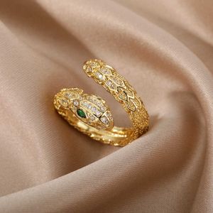 Anéis de banda anéis de cobra gótica para homens homens homens ajustáveis ​​abertos aço inoxidável zircão anel estético Casal vintage Jóias de Natal Anilos G230213