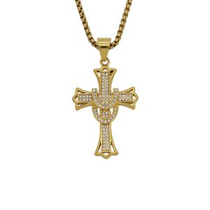 Pendanthalsband 316 Rostfritt stål Diamond Men 18K Gold Plated Cross Necklace Women's Sweater Chain Amulet