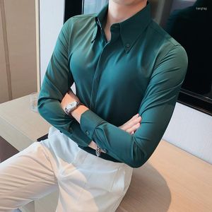 Men's Dress Shirts High Quality Solid Concealed Placket Men Long Sleeve Slim Fit Social Shirt Business Casual Prom Club Wear 3XL-M