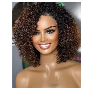 150% Short Afro Kinky Curly Human Hair Wigs Ombre Highlight machine made Colored Brazilian Curly Bob Wig with bang For Women 1b/30