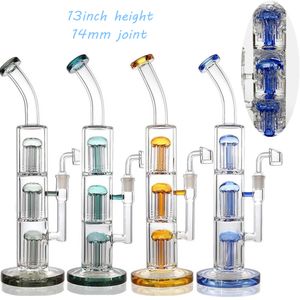 13'' Glasbongs Bubbler 3 Arm Tree Perc Diffused Water Pipes Thick Fab Egg Smoking Oil Rigs Heady Straight Tube Ice Catcher mit 14 mm Gelenk
