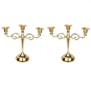 Kerzenhalter 2x 3-Candle Metal Candelabra Tall Holder Hochzeitsveranstaltungsstand (Gold)
