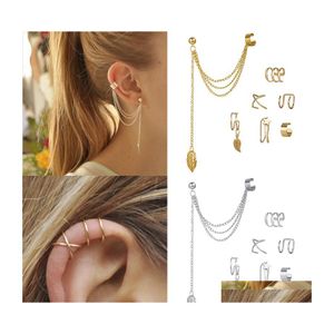 Charm 7Pcs Fashion Gold Star Leaves Nonpiercing Ear Clip Earrings For Women Simple Fake Cartilage Cuff Jewelry Accessories Drop Deliv Dhxka