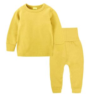 Roupas outono pçs homens de pijamas de algodão cor pura conjunto terno das crianças roupas do bebê conjuntos tamanho grande queda