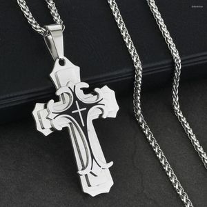 Anhänger Halsketten Multi-schichten Edelstahl Kreuz Anhänger Für Männer Geflochtene Link Kette Halskette Männlichen Religiösen Schmuck NC125