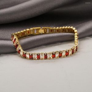 Charm Bracelets BUY Trendy Gold Color Copper CZ Jewelry Engagement Promise Gift 2023 Fashion T Shape Zircon For Women Girl