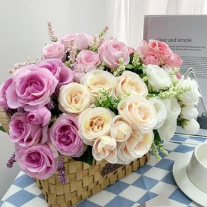 Kwiaty dekoracyjne 30 cm różowy różowy jedwabny bukiet sztuczny 8 głowa białego ślubnego domu dekoracja luksusowa fałszywa aranżacja