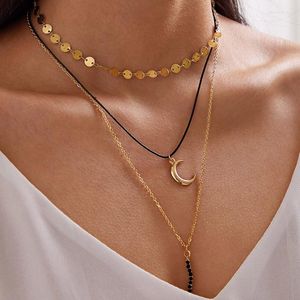 Łańcuchy Urocze księżyc wisiorek czarny dżereston złoty kolor wafel łańcuch choker rope bohemian biżuteria do kobiet prezent 10049