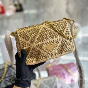 Dames schoudertassen handtassen metes met kristallen ontwerper luxe 2023 nieuwe pop goud zwart wit roze diamanten koppelingszak satijnen mini portemonnees feest glanzende koppeling