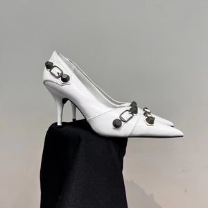 Locomotive Rivet punta puntiagudas de tacones altos zapatos de cuero genuino para mujer para mujeres de metal decro damas botas sexy de tobillo