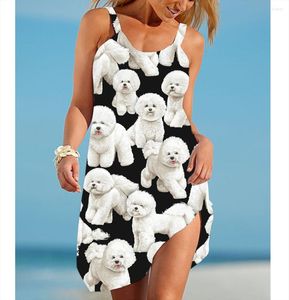 Günlük elbiseler köpek baskı seksi kız sling plaj elbisesi zarif yaz kadın moda gezi midi patry kolu