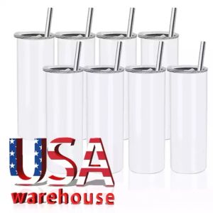 USA Local Warehouse 2 Days Delivery Sublimation Tumblers 20 oz Stainless Steel Portable Coffee Tea Mugs Insulated Water Bottles