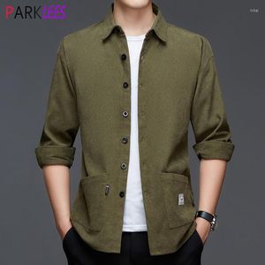 Men's Casual Shirts Mens Red Corduroy Shirt 2023 Winter Long Sleeve Button Down Shacket Jacket Top With Chest Pocket 4XL
