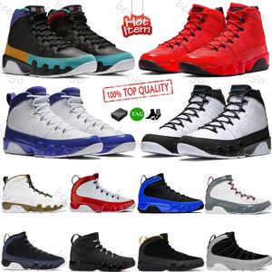 Kutu ile 9 Retro OG Erkekler Basketbol Ayakkabıları 9s Köknar Kırmızı Parçacık Gri Yarışçı Üniversite Mavi Altın Getirilen Patent Antrasit Erkek Eğitmenler Doğa Sporları Sneakers