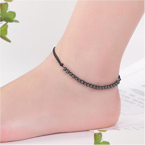 Cavigliere Bohemia Simple Black Obsidian Foot Chain Womens Fashion Handmade Catene con perline regolabili Accessori per gioielli Dr Dhovp