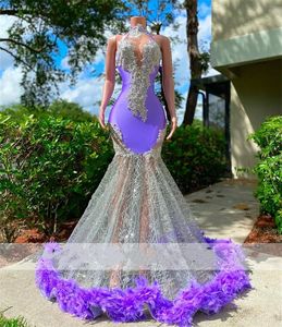 Luksusowa lawendowa sukienki na bal matrię 2023 Pióra kantarki koraliki Aso ebi ebi urodzinowe sukienki formalne suknie szatę de bal