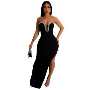 Casual klänningar sexiga bodycon kvinnor stropplös klänning kvinnlig mager mantel flickor fest klubb vestidos ladys slits wrap hip höft