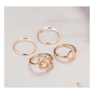 Band Rings Midi Knuckle 4Pcs/Set Unique Punk For Women Finger Engagement Wedding Sets Drop Delivery Jewelry Dhek9