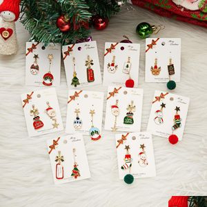 Stud Selling New Christmas Tree Bow Ab Asymmetric Earrings Personalized Series Earring With Paper Card Drop Delivery 202 Dh1Fj