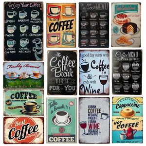 Vintage Shabby Chic Coffee Menü Metal Kalay İşaretleri Ev Bar Cafe Teneke İşaretler Kahve Dükkanı Dekor Pub Tavern Retro Dekoratif Plaka Poster Mağazası Duvar Dekor Boyutu 30x20cm W01