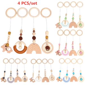 Rattles Mobiles Baby Play Gym Frame Wooden Beech Activity Stroller Hanging Pendants Toys Teether Ring Nursing Rattle Room Decor 230213
