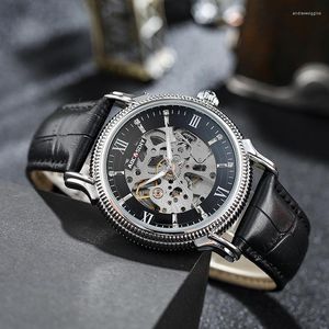 Zegarek na rękę męską rekreację mechaniczną zegarek mechaniczny mężczyźni puste skórzane paski zegarki Luminous Waterproof