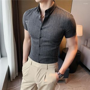 Koszulki męskie sukienki plus size 4xl-m Summer Mens Dark Striped Fashion krótkie rękawie 2023 Koreańska Slim Casual Business Formal Wear Bluzka