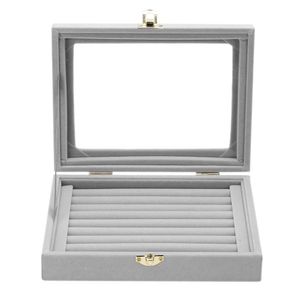 Smyckelådor 24 Grids8 Booths Velvet Jewelry Box With Glass Cover Jewelry Ring Display Box Tray Holder Storage Box Organizer Drop 230211