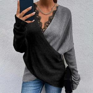 Women's Sweaters Pullover Stylish Loose-fitting Contrast Color Ladies Women Sweater Knitting For Dating