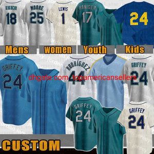 Maglie da baseball personalizzate Julio Rodriguez Ken Griffey Jr. Jersey Jake Fraley Tom Murphy Luis Torrens Matt Brash Evan White