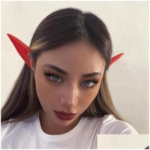 Aparafuse belas para tr￡s parafusar a personalidade engra￧ada Sile Elf Ear Fake for Women Gothic Red Fleshcolored Cuff Halloween Cosp Dhoye