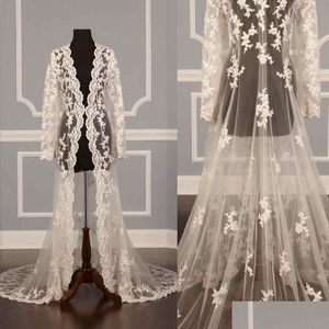 Wraps Jackets Lace Bridal Long Sleeves Coat Sweep Train Capes Bolero Jacket Dress Shrugs Drop Delivery Party Events Accesso Dhv3K