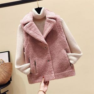 Coletes femininos gowyimmes 2023 Autumn Winter Women Lamb Cashmere Vest Warm Coats Casual Fêmea Jaqueta Sem Matada Vento PD642