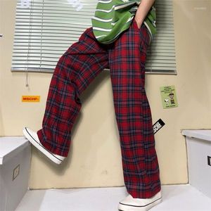 Damenhosen 2023 Frauen Gothic Koreanische Mode Übergroße Jogginghose mit weitem Bein Harajuku Rot Plaid Klassische Streetwear Karierte Hose