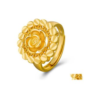 Band Rings Gold Flower For Women Hand Jewelry Female Wedding Promise Vintage Golden Engagement Ring Ladies Gifts Drop Delivery Dhiuh