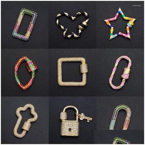 Charms Muhteşem DIY Geometrik Cz Toka Toptan Kalp Kolyesi Zirkon Claps Kilit Anahtar Konnektör Oval Yıldız Takı için Kumpalar M DHHSM