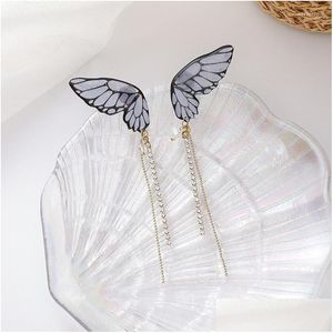 Brincos de lustres de candelabro de fada Minar Butterfly Butterfly para mulheres Rhinestones Long Tassel Simation Wing Wedding Jewelr Dhsfd