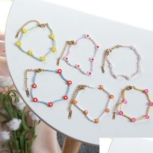 Ankiety Summer Little Fresh Girl Colorf Rice Bead Flower Anklet Girl