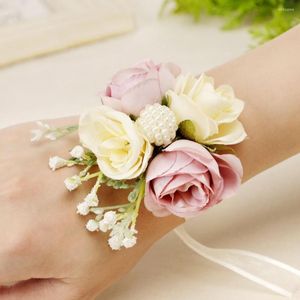 Dekorativa blommor konstgjorda blommor armband stilfull faux siden armband romantisk festlig beröring av handleden corsage