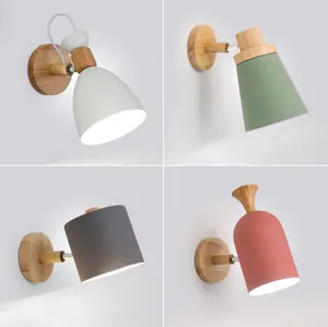 Wall Lamp Nordic Design Led Indoor Metal Lampshade Wood Bedside Corridor Vanity Light Luminaire Sconce Home Deco Room Lamps