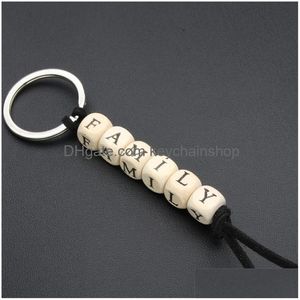 Key Rings Wood Mobile Pendant Letter Rec Bead Keychain Women Men Small Gifts Love Family Believe 2 2Qh Q2 Drop Delivery Jewelry Dhdmj