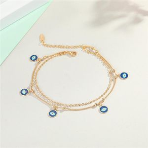 Anklets 1PC Bohemian Trendy Multilayer Chain Turkish Eyes For Women Vintage Blue Round Eye Pendant Bracelet Foot Leg Jewelry