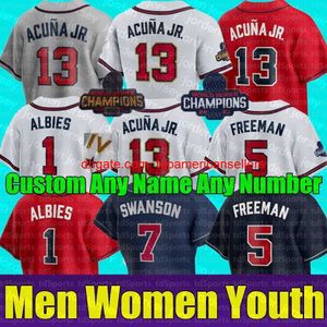 Custom Baseball Jerseys 2021 World Series Champion Men Women youth jerseys 13 Ronald Acuna Jr. Marcell Ozuna Freddie Fre