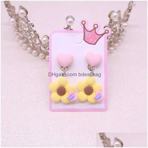 Clip-On Screw Back Backs Earrings Super Cute Yellow Flowers Stars Rainbow Clip On For Kids Girls Jewelry No Pierced Children Clips E Dh0Cs