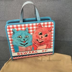 Designer-Handtaschen mit Cartoon-Aufdruck, Mode, große Kinder, doppelseitig geschnitten, Katze, einzelne Schulter-Tragetaschen, Luxus-Umhängetasche für große Mädchen, A9606