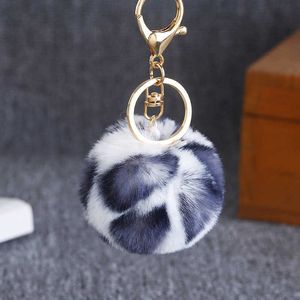 Key Rings Korean DIY Leopard Print Fur Ball Keychain Imitation Fur Leopard Dot Pendant Clothing Shoes Hats Bags Mobile Phone Accessories G230210