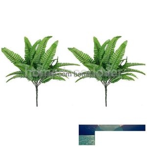 Decorative Flowers Wreaths 2X Plastic Green Fern Artificial Grass Leaves Plant For Home Decor Drop Delivery Garden Festive Dhi4X