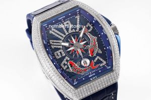 ABF V45 Yachting Blue Diamonds Mens Watch Tonneau Arabic Numeral Watches CZ02 Automatyczne ruchy Sapphire Sapphire Sapphire Sapphire Top